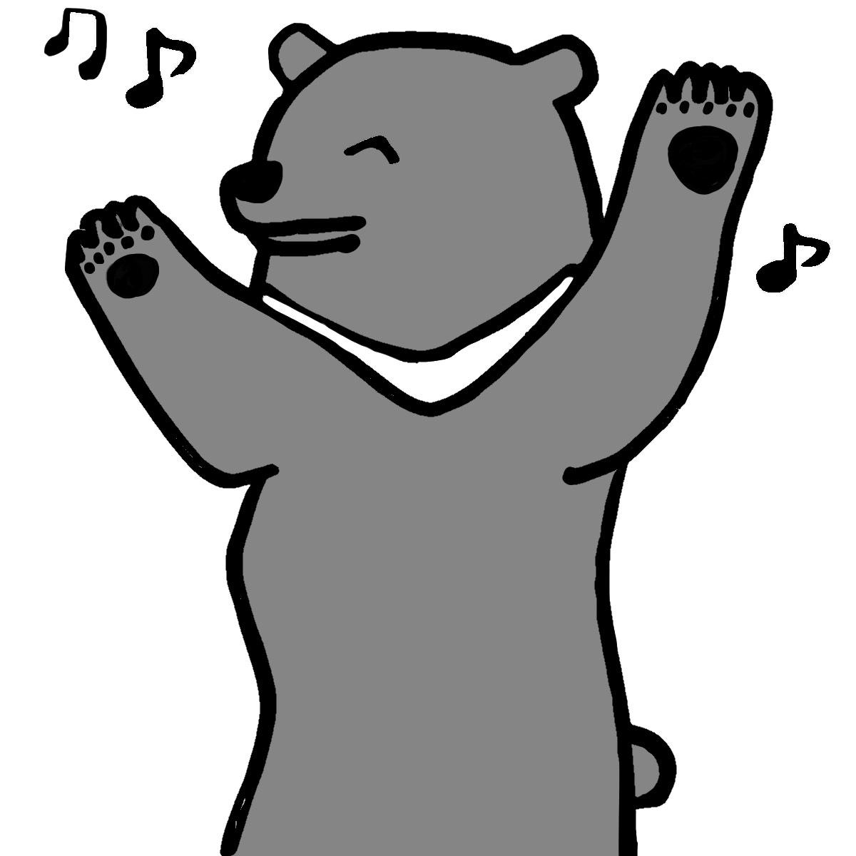 両前足を挙げて立ち喜んでいるニホンツキノワグマのイラスト