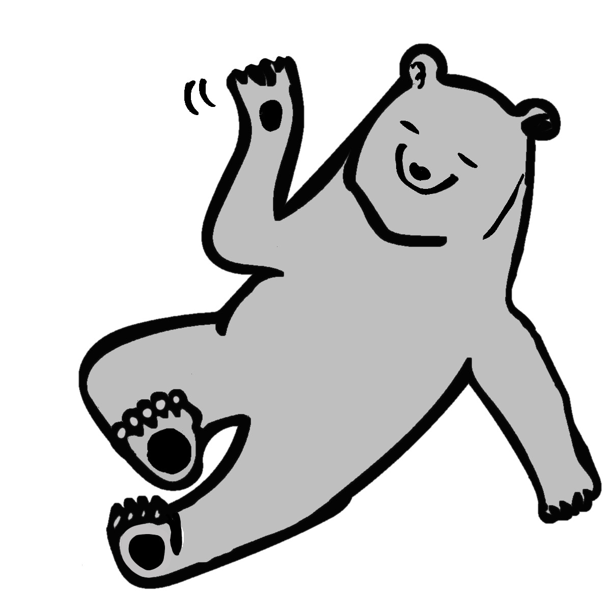 仰向けに寝転がり右前脚を振っているニホンツキノワグマのイラスト