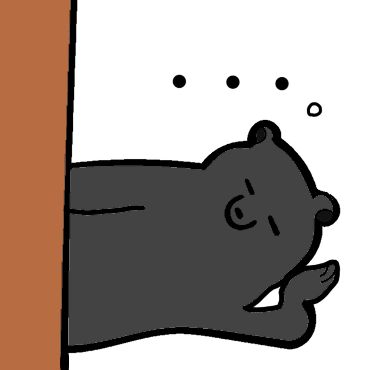 無言…。木の後ろで横になっているニホンツキノワグマのイラスト