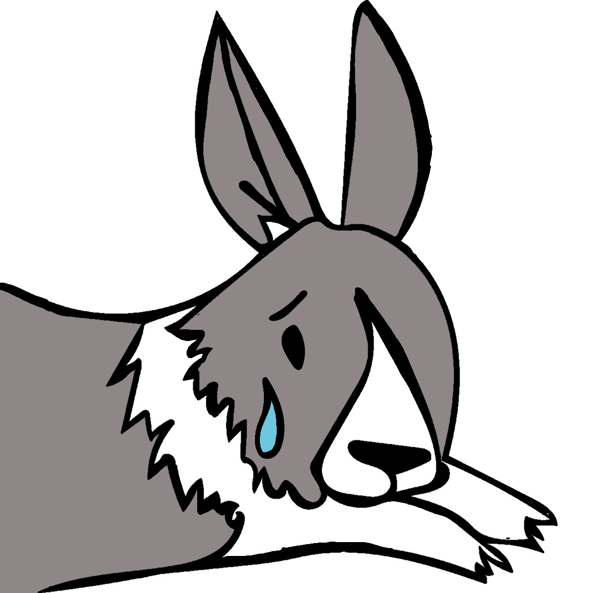 涙を流して泣いている毛の長いウサギのイラスト