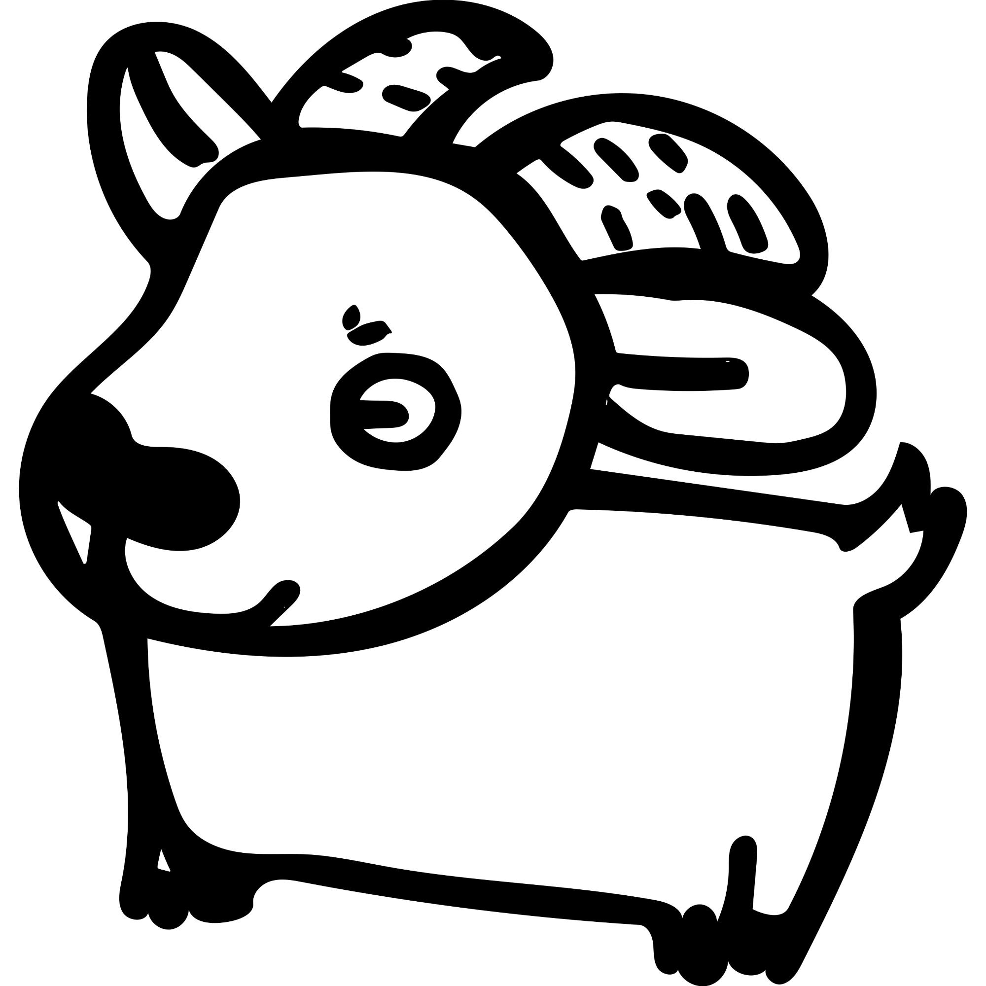四つ足で立っているバーバリーシープの白黒のイラスト