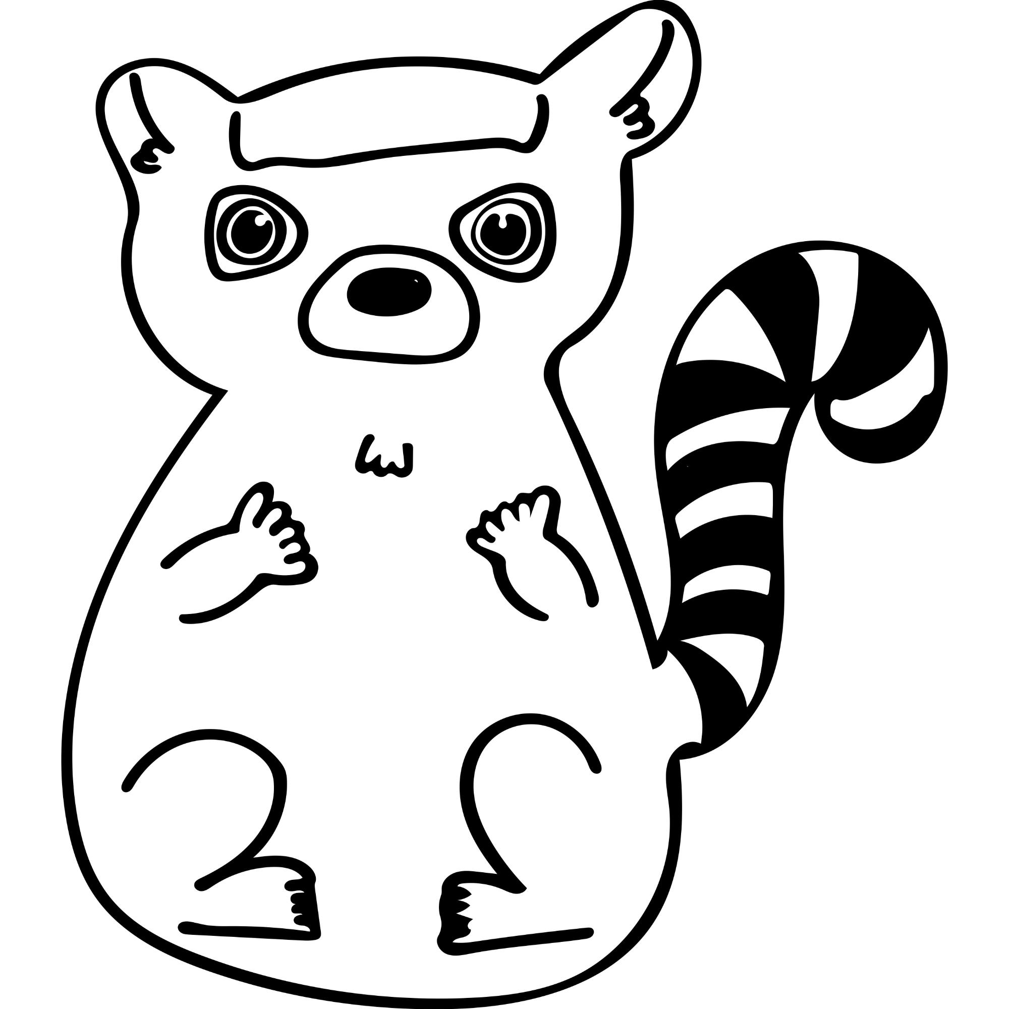 尻尾がしま模様のワオキツネザルが座っている白黒のイラスト