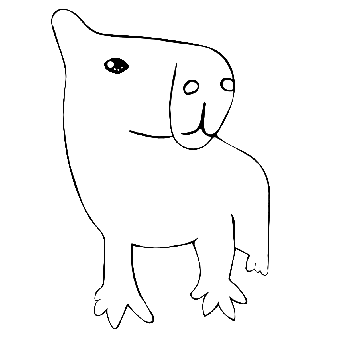 鼻が特徴的なカピバラの白黒のイラスト