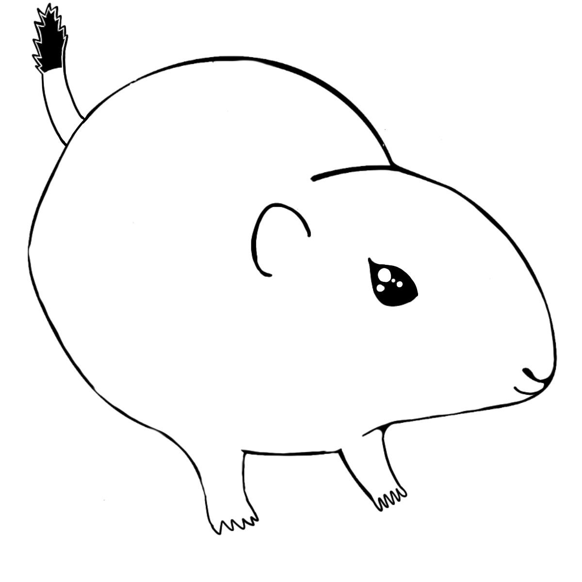 目がキラキラ光っているネズミの白黒のイラスト