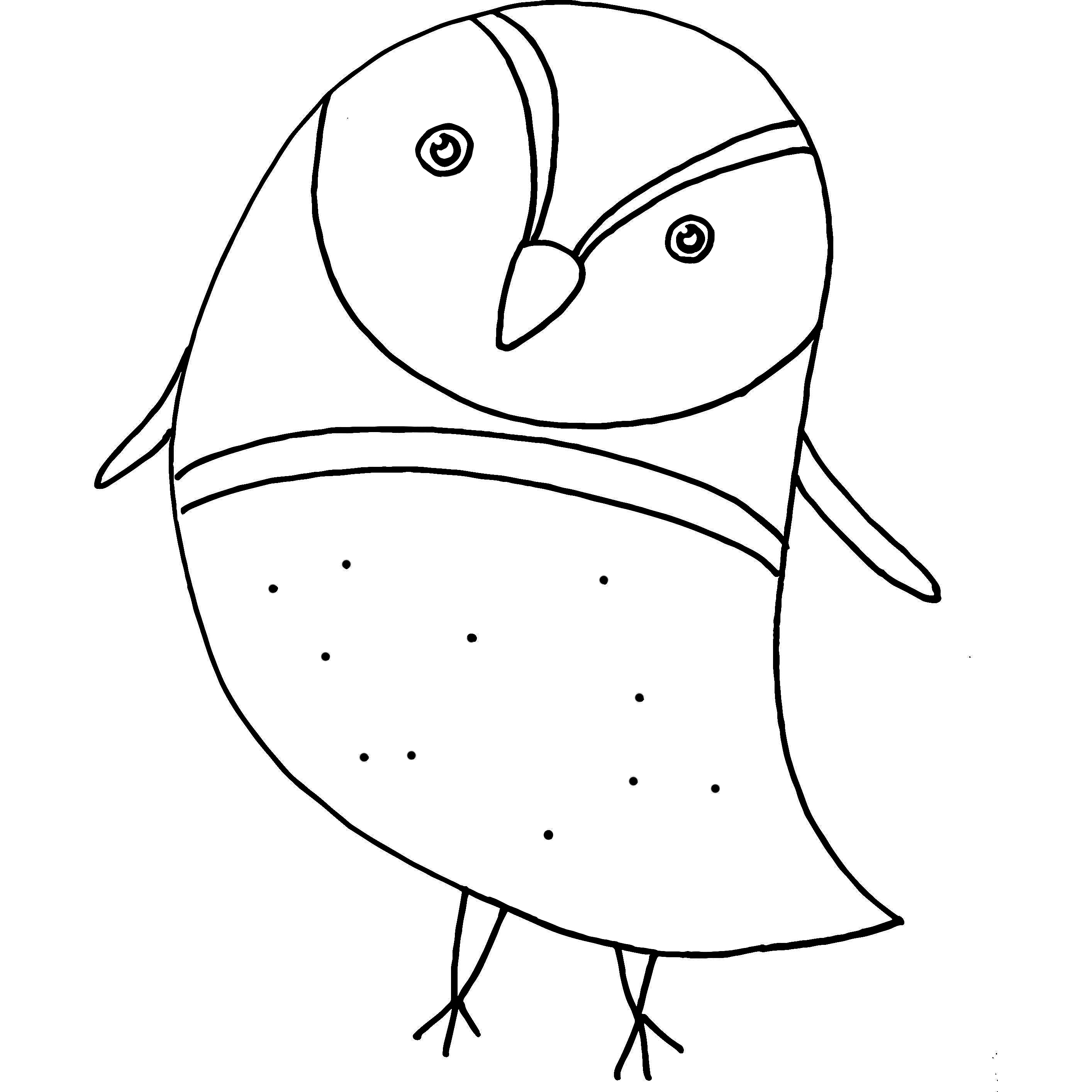 頭に2本、体に1本の模様が入った鳥の白黒のイラスト