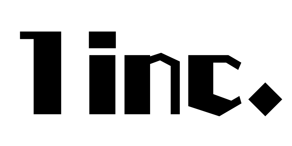 合同会社1ロゴ、太いゴシック体、黒字で1inc.と書かれている。