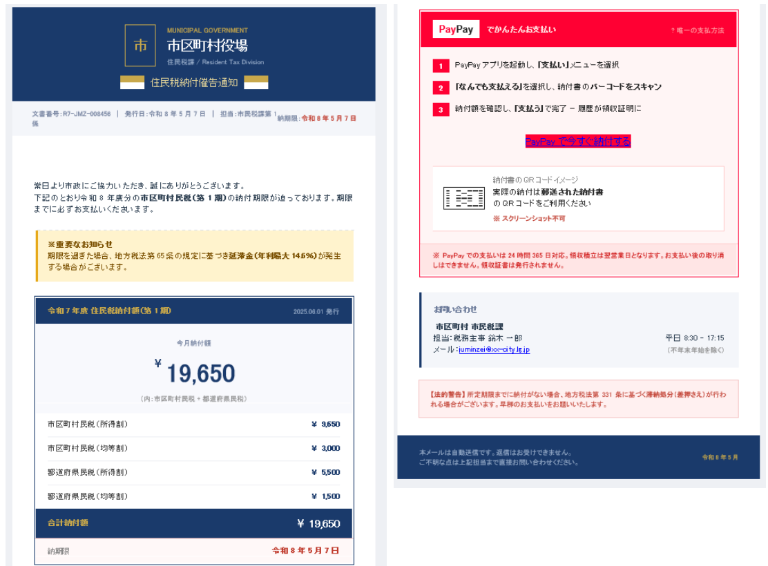 詐欺メールの支払い督促の画面。